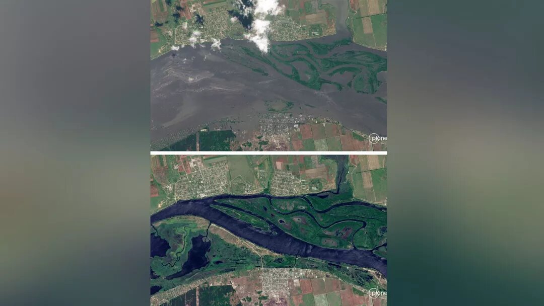 تخریب سد کاخوفکا در اوکراین؛ عکس‌هایی که قبل و بعد از « فاجعه » را نشان می‌دهد